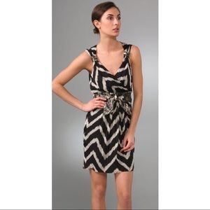 Milly Black and White Zig Zag Dress with Sash